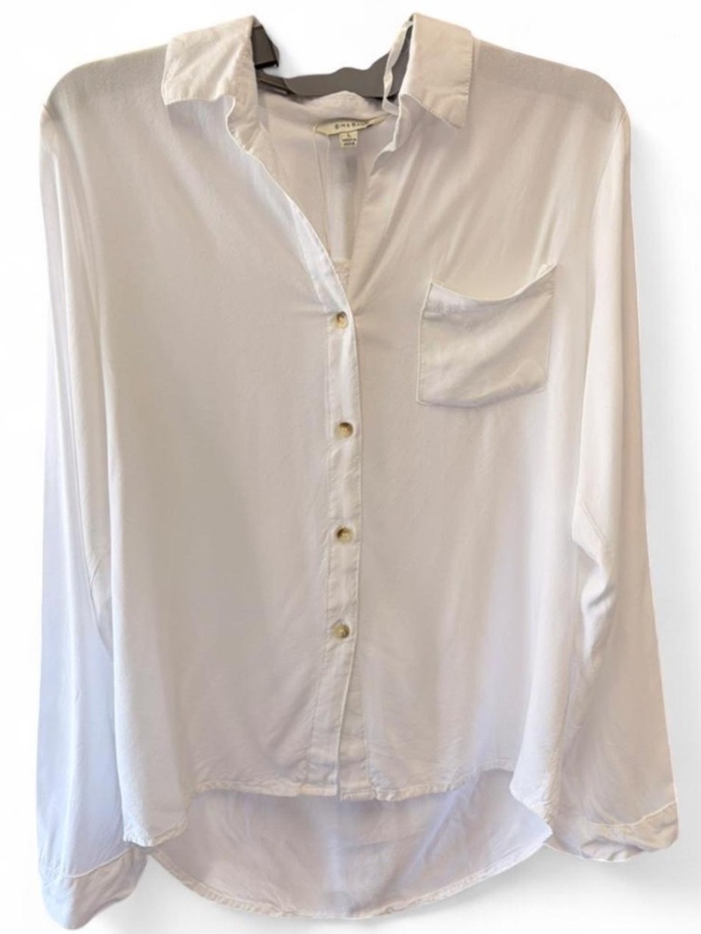 NWOT Sim & Sam Rayon Button Down Longsleeve Blouse | White | Large